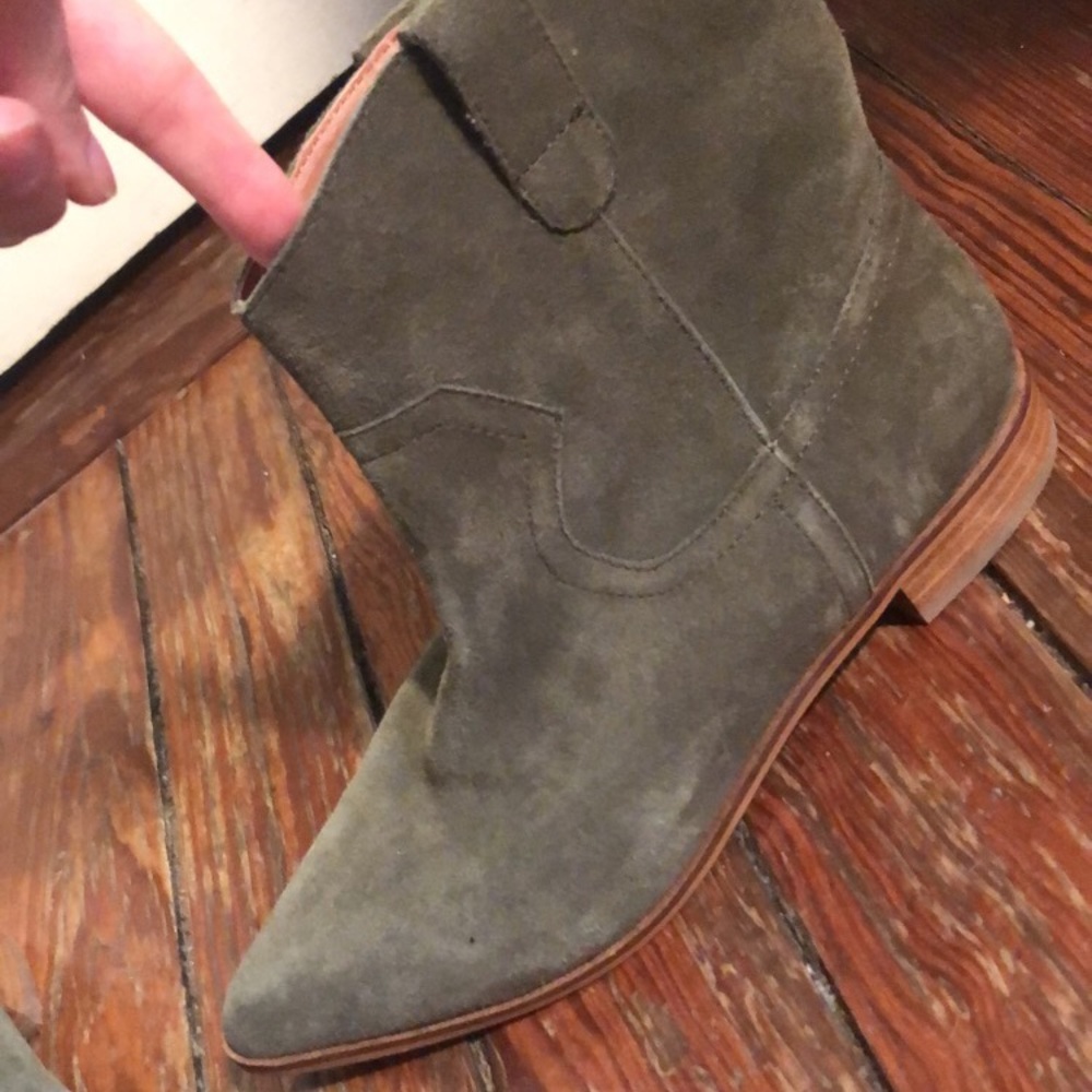 Olive Leather Booties with slight heel